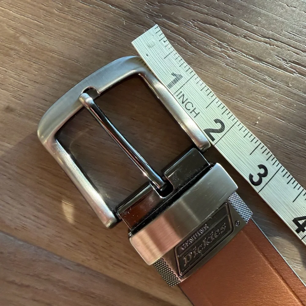 Dickies Brown Leather Belt with Brushed Silvertone Buckle 49.5” Long